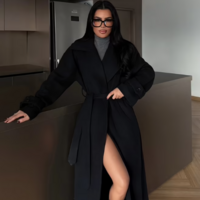 Black Elegant Formal Wrapover Coat – Brown - Thumbnail 3