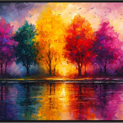 Abstract forest reflections artwork – bright multicolor wall decor