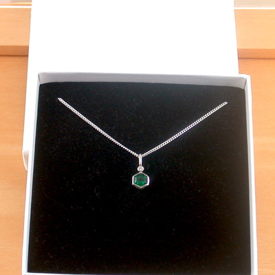 Boxed gift/sterling silver emerald hexagon pendant & chain/emerald necklace/emerald jewellery/emerald jewelry/may birthstone/uk