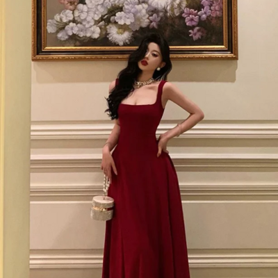 Simple a line straps wine red ankle length prom dresses  - Thumbnail 1