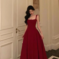 Simple A Line Straps Wine Red Ankle Length Prom Dresses  - Thumbnail 1