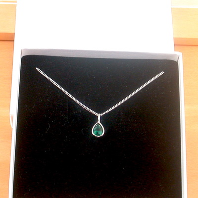 Boxed gift/sterling silver emerald pendant & chain/emerald necklace/emerald jewellery/emerald jewelry/silver emerald necklace/may birthstone/uk