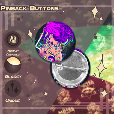Eyes in the back of her head | pinback buttons