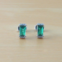 BOXED GIFT/Sterling Silver Emerald Baguette Earrings/Emerald Stud Earrings/Emerald Jewellery/Emerald Jewelry/Rectangle Earrings/May Birthstone/UK - Thumbnail 1