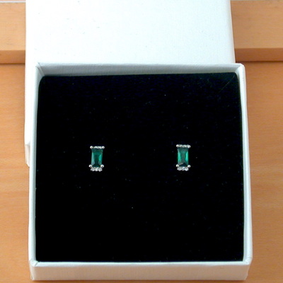 Boxed gift/sterling silver emerald baguette earrings/emerald stud earrings/emerald jewellery/emerald jewelry/rectangle earrings/may birthstone/uk
