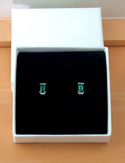 BOXED GIFT/Sterling Silver Emerald Baguette Earrings/Emerald Stud Earrings/Emerald Jewellery/Emerald Jewelry/Rectangle Earrings/May Birthstone/UK