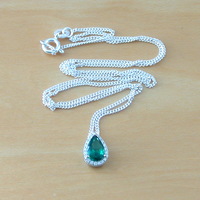 BOXED GIFT SET/Sterling Silver Emerald & Cz Teardrop Pendant & Chain/Emerald Necklace/Emerald Jewellery/Emerald Jewelry/May Birthstone/UK - Thumbnail 2