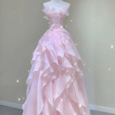 Strapless a line pink long prom dresses,evening gowns - Thumbnail 3