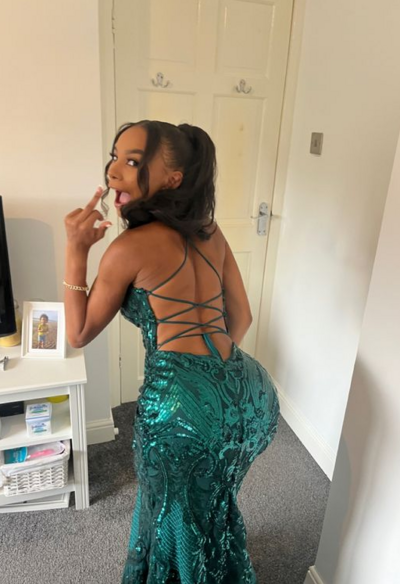Modest v neck open back green sequin prom dress