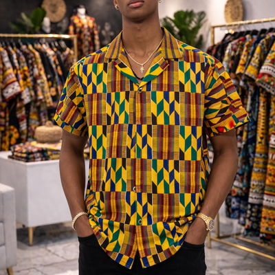 Tailored kente short-sleeve shirt size l
