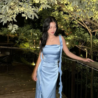 Spaghetti straps blue satin long square prom dress wedding guest dress