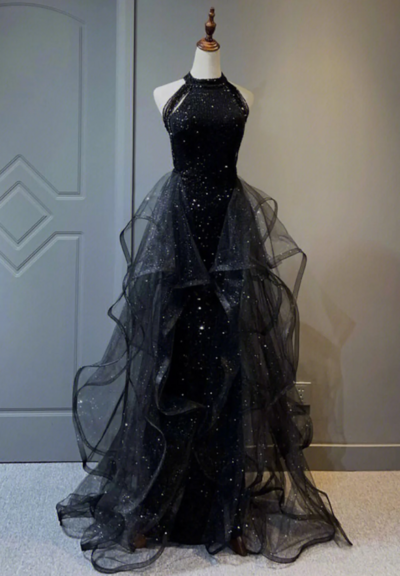 A-Line Sparkle Sleeveless Sequined Prom Dress With Ruffles