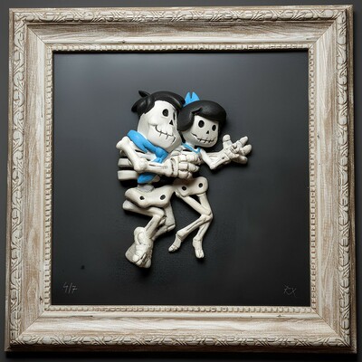 Art toy framed by rx strip "sleeping together (museum ed)" 