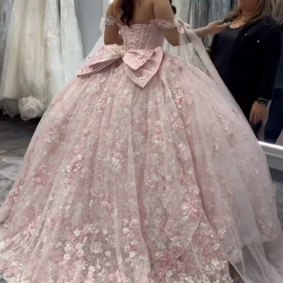 Off shoulder ball gown pink quinceanera dress sweet 16 dress