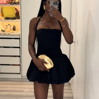 Sexy halter black short homecoming dress prom dress - Thumbnail 1