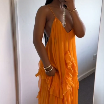Sexy orange long evening dress party gowns