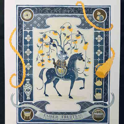 Wandering persimmon grove risograph print