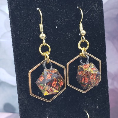 Gold hex dice earrings set #7