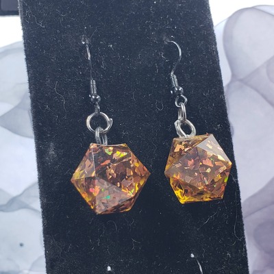 Deep amber dice earrings