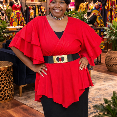 Regal wrap blouse (red)
