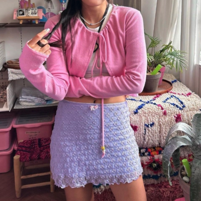 Lavender lace mini skirt