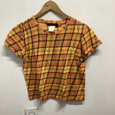 Y's yohji yamamoto orange plaid tee
