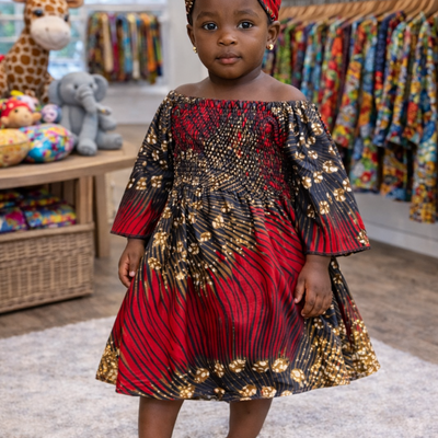Crimson bloom toddler dress w/ headwrap 