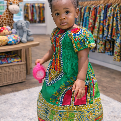 Green dashiki toddler dress