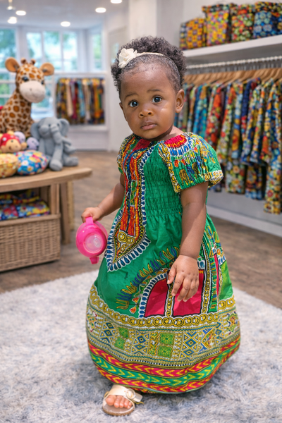 Green Dashiki Toddler Dress