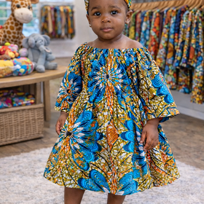 Golden radiance toddler dress w/ headwrap 