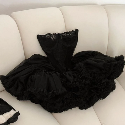 Cute ball gown black ruffles lace short homecoming dress
