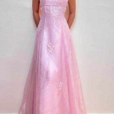 A line straps pink long prom dress formal evening dresses