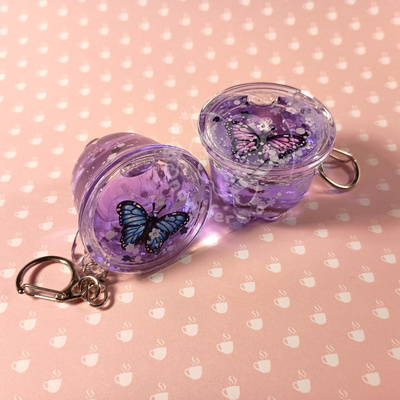 Purple butterfly pea flower tea liquid keychain