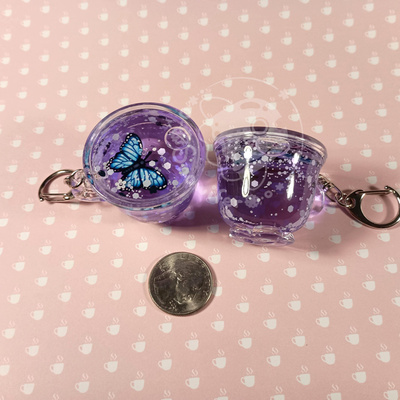 Purple butterfly pea flower tea liquid keychain