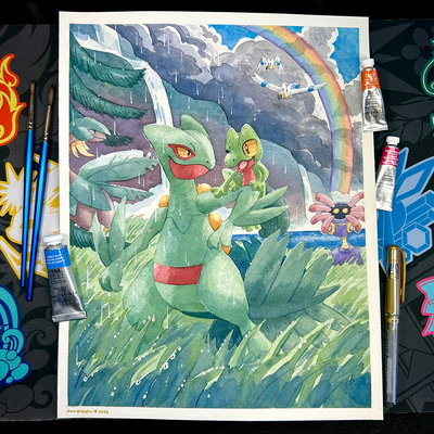 ORIGINAL Sceptile & Treecko Watercolor Painting