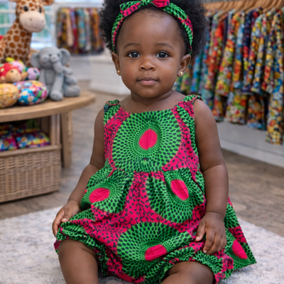 On the horizon infant dress w/ bloomers & headband