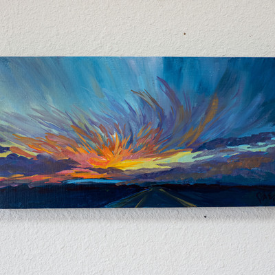A sunset along a drive - small original painting