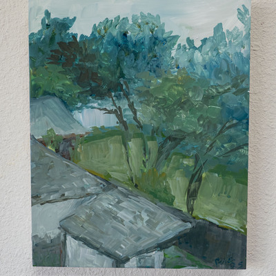 A rainy day study from my studio window - small original painting