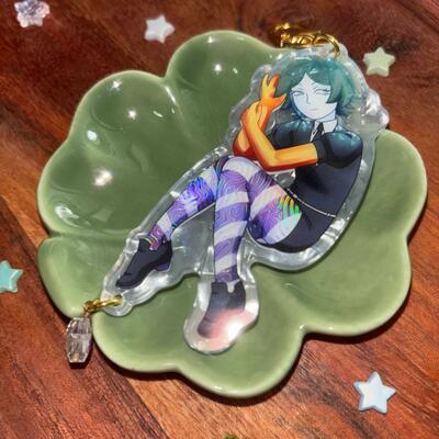 Phos 9cm / 3.5" pearlescent acrylic keychain with translucent holographic foil