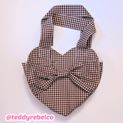 Brown gingham heart shaped tote bag