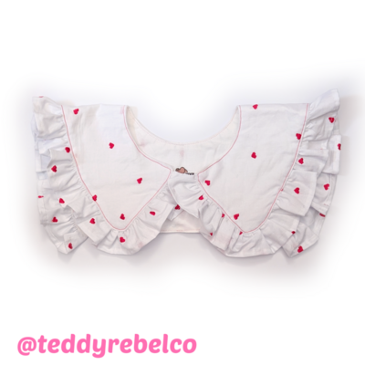 Red and white embroidered heart peter pan collar