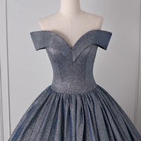 Blue Silver Glitter Off-the-Shoulder Prom Evening Dress - Thumbnail 3