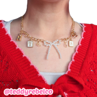 T&R Bow and Bear Charm Chain Necklace - Thumbnail 1