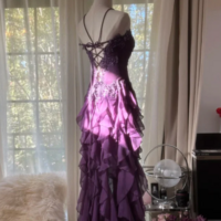 Strapless Grape Purple Chiffon Long Prom Dresses - Thumbnail 1