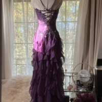 Strapless Grape Purple Chiffon Long Prom Dresses - Thumbnail 2