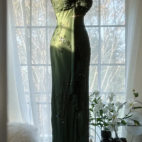 Vintage Dark Green Strapless Beaded Chiffon Prom Dresses - Thumbnail 2