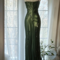 Vintage Dark Green Strapless Beaded Chiffon Prom Dresses - Thumbnail 4