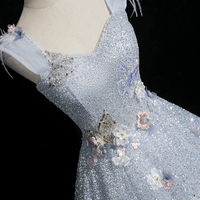 Blue Tulle Sequins Long Prom Party Dress - Thumbnail 5