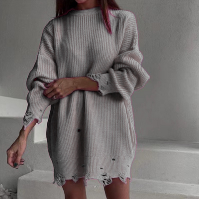 Loose Solid Color Perforated Long Sleeved Knitted Sweater