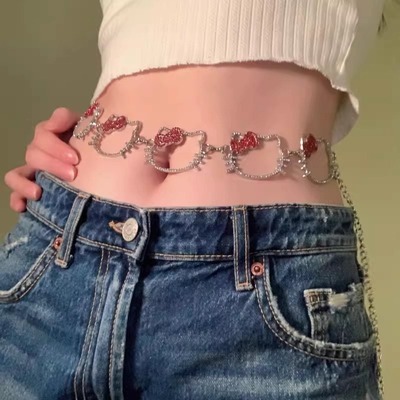 Hallow Kitty rhinestone waist chain belt